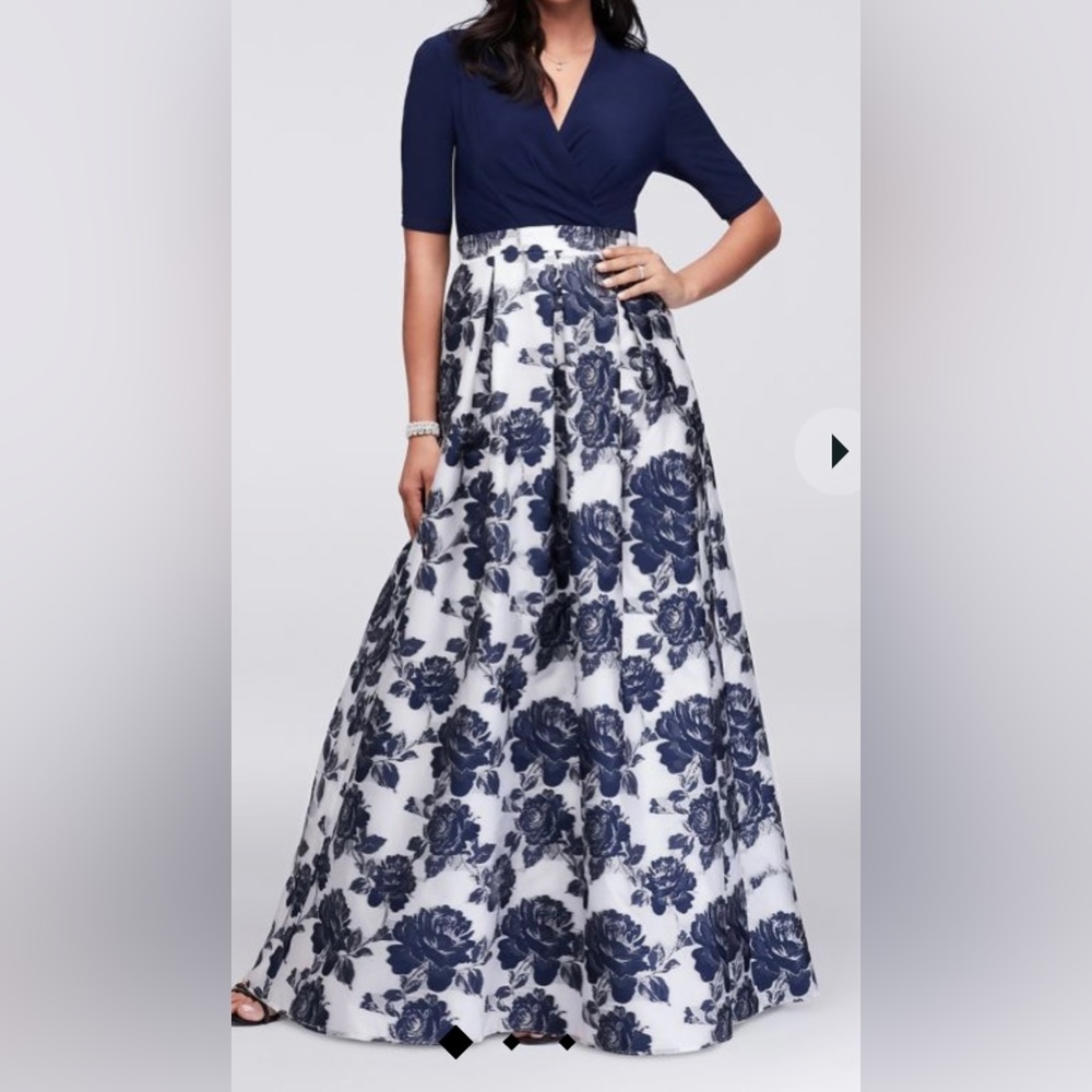 CHETTA B
surplice ball gown with metallic jacquard skirt
